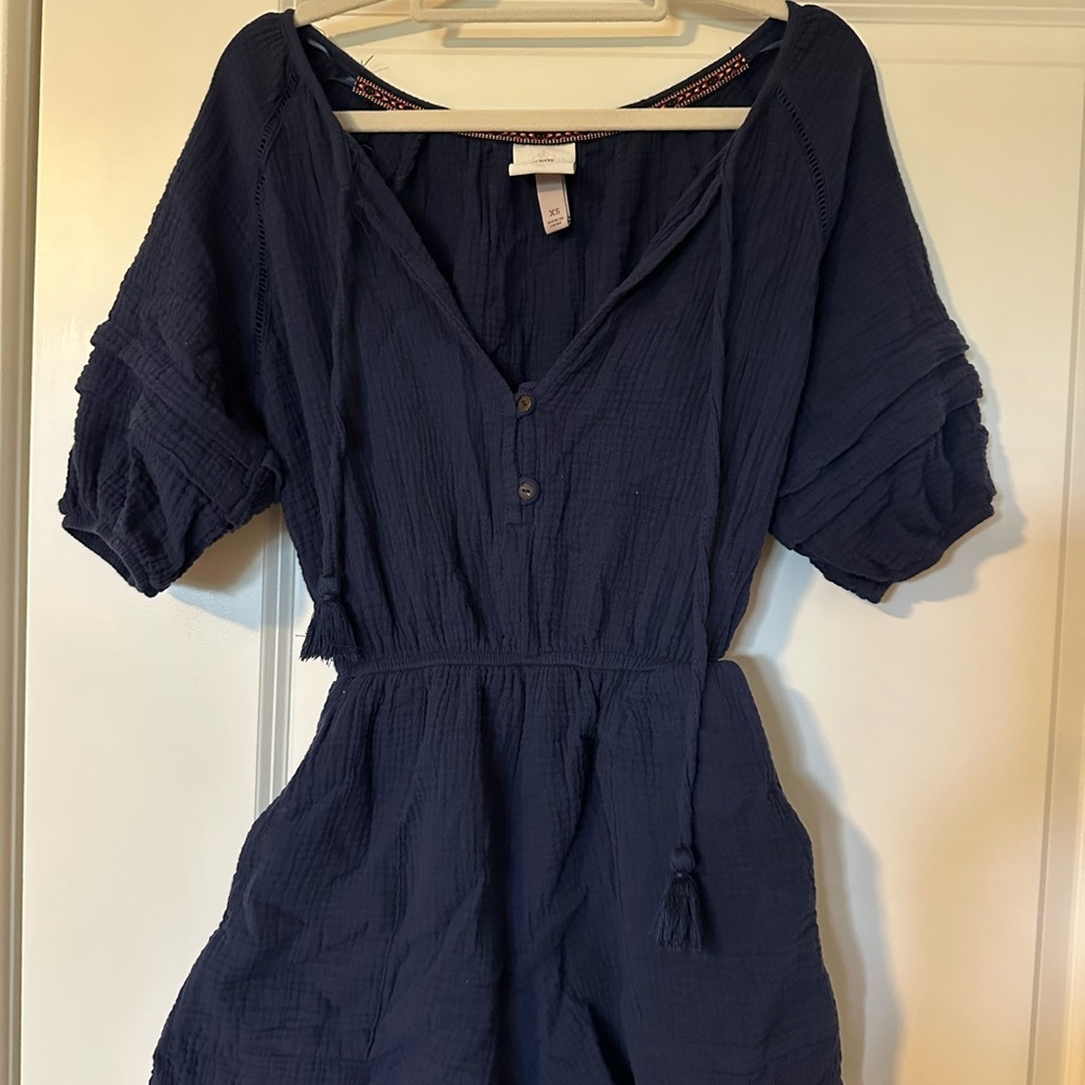 Navy Blue Button-Up Romper